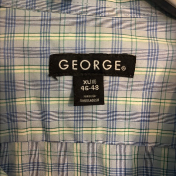 George Mens Sz XL 46-48 Long Sleeve Plaid Woven Blue White Green Button Down - Picture 3 of 8